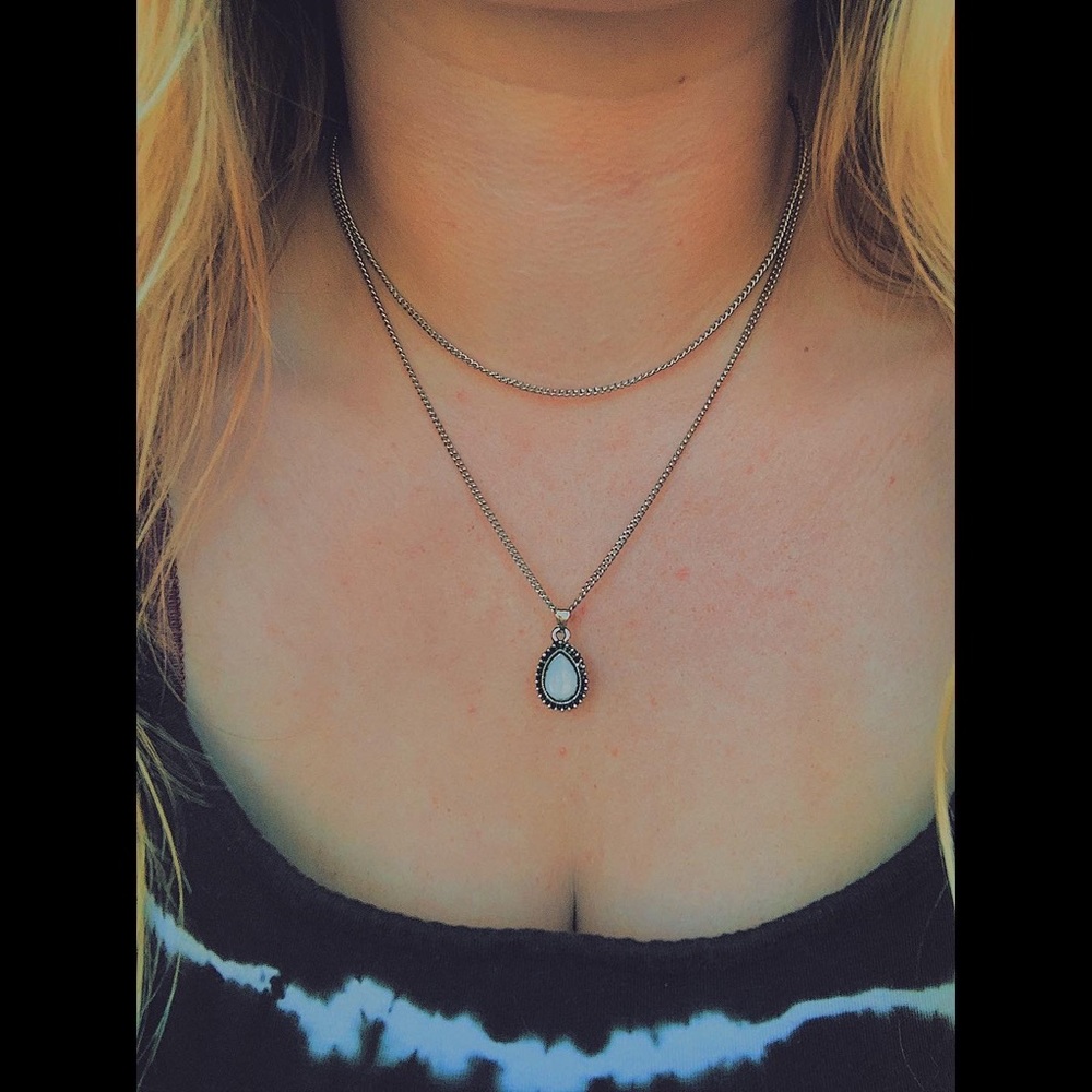 Layered Necklace with white stone